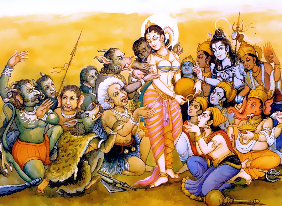 <b>मोहिनी देवी</b> द्वारा देवताओं को अमृत पान करवाना